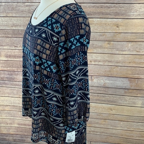 Moa Moa Tribal Print 3/4 Blouson Sleeve Top Medium - Picture 4 of 8